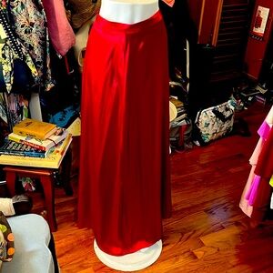 Elegant, red satin unlined, maxi skirt, hook, zip enclosure in back size 12